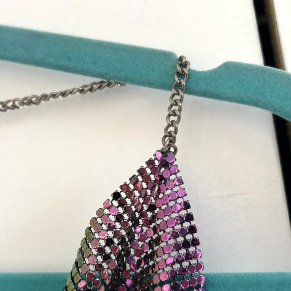 Rainbow Multicolor Chainmail Cowl Neck Crop Top Size Small - Picture 8 of 13